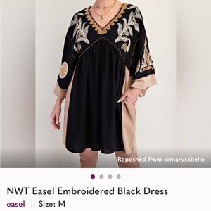Easel Black and Tan Embroidered Dress